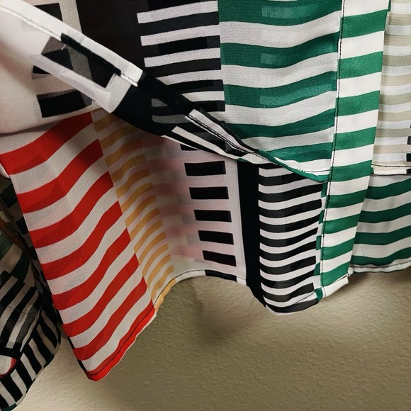 Worthington Long Sleeve Blouse Semi- Sheer Multi Color Geometric Artsy Boho Sz M - Picture 2 of 9